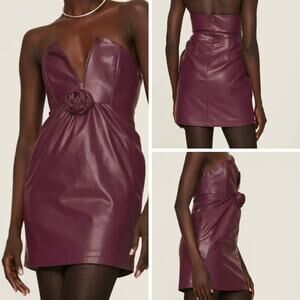 Ashley Park X RTR Voila Vegan Leather Dress 8 Mini Cocktail Party Strapless Chic